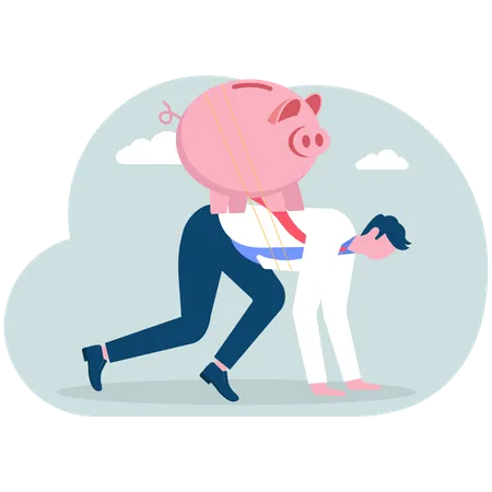 Businessman with a piggy bank rushes forward  Illustration