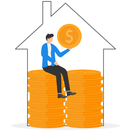 Businessman With A Pile Of Money REIT Investment And Saving To Buy A House Illustration