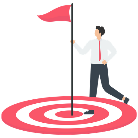 Businessman with a red flag standing on a target  Illustration