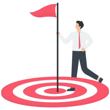 Businessman with a red flag standing on a target  Illustration