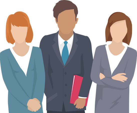 Businessman with a red folder and two businesswomen  イラスト