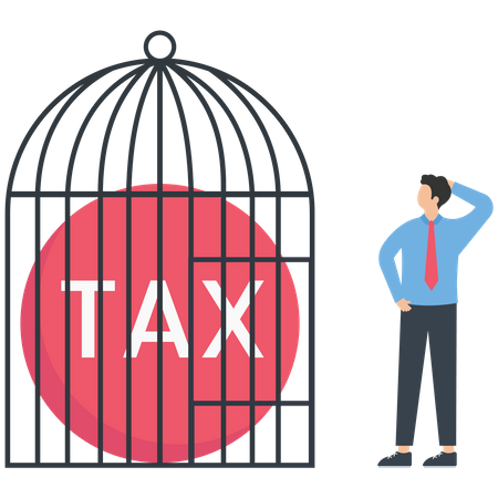 Businessman with a red tax ball in the cage  Illustration