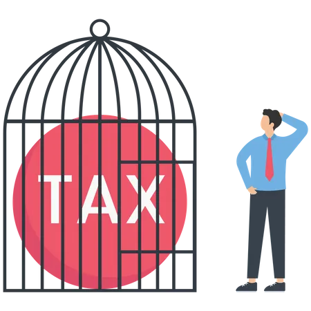 Businessman with a red tax ball in the cage  Illustration