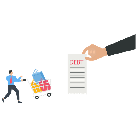 Businessman with a shopping cart have a debt bill  Illustration