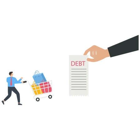 Businessman with a shopping cart have a debt bill  Illustration