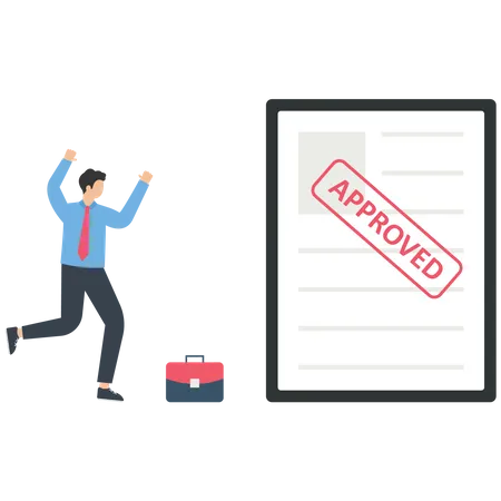 Businessman with an approved document  Illustration