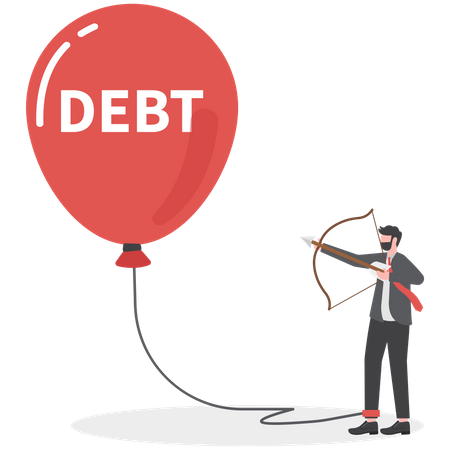 Businessman with archery to hit arrow debt balloon of financial freedom  Illustration