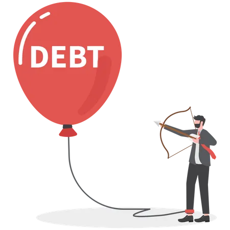 Businessman with archery to hit arrow debt balloon of financial freedom  Illustration