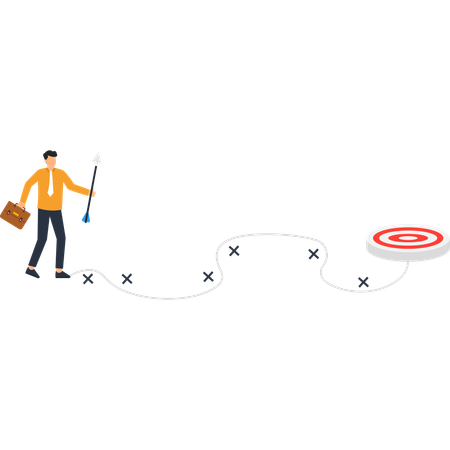 Businessman with Arrow and Briefcase on Path to Target Business Strategy  Illustration