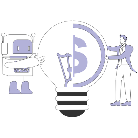 Businessman with Artificially intelligent robot  Illustration