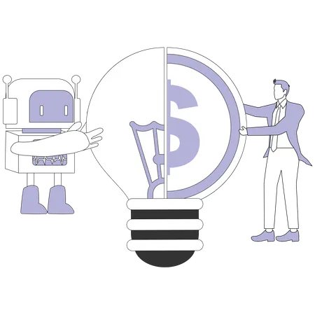 Businessman with Artificially intelligent robot  Illustration