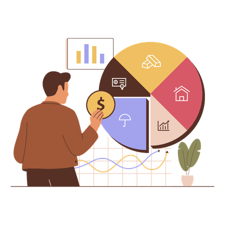 Businessman with asset allocation dividing investment  Illustration