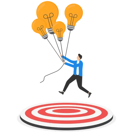 Businessman With Balloons Down To Reach The Target Circle Business Goal To Profit Illustration