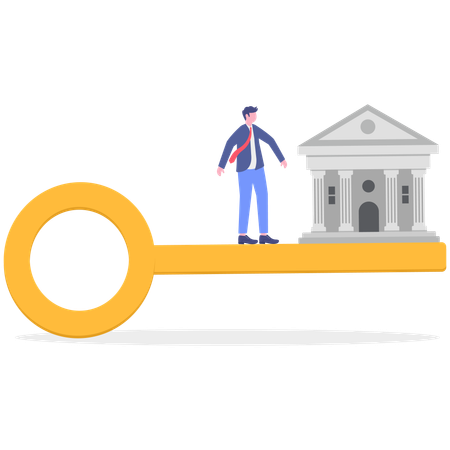 Businessman with bank key  Illustration