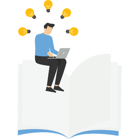 Businessman with big book and group of lightbulb  イラスト