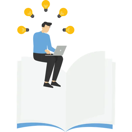 Businessman With Big Book And Group Of Lightbulb Illustration