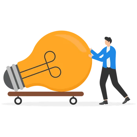 Big Business Ideas Innovation Or Inspiration To Start New Business Effort Or Inspiration For Creativity Ideas Concept Ambitious Businessmen Work Hard To Pull Big Light Bulb Ideas Illustration