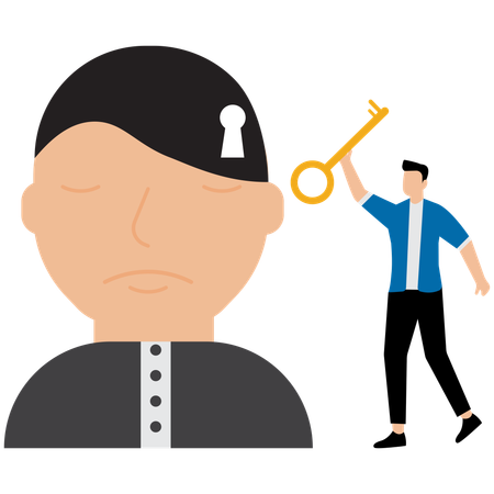 Businessman with big key and key hole on head symbol  Illustration