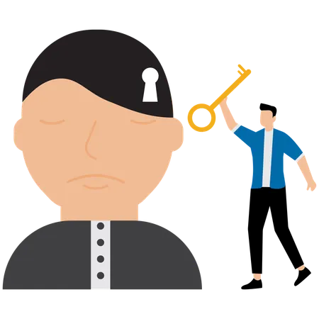 Businessman with big key and key hole on head symbol  Illustration