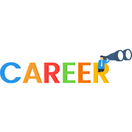 Businessman with Binoculars Colorful Text on  Future Vision  Illustration