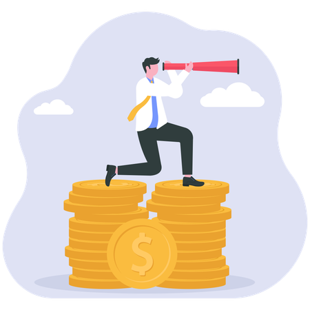 Businessman with binoculars looking for new opportunities  Illustration
