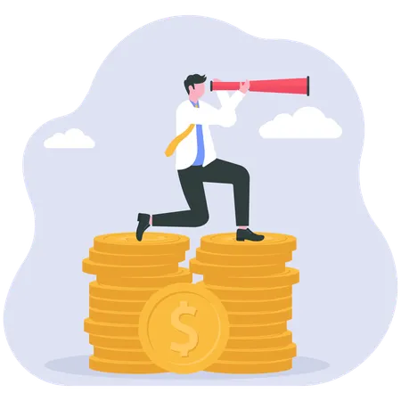 Businessman with binoculars looking for new opportunities  Illustration
