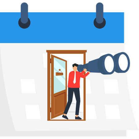 Businessman with Binoculars on Calendar  of Planning and Vision  Illustration