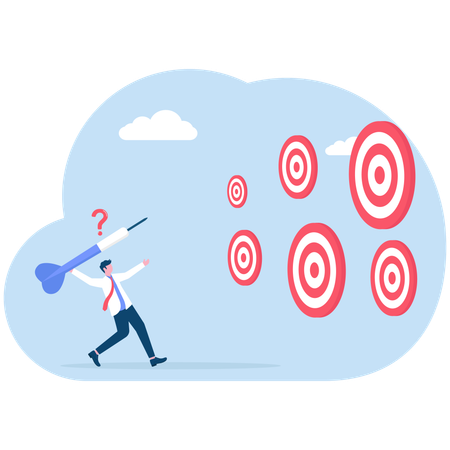 Businessman with bow and arrow look at multiple targets  Illustration