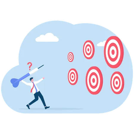 Businessman with bow and arrow look at multiple targets  Illustration