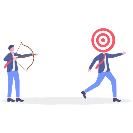 Businessman with bow and arrow working on business goal  Illustration