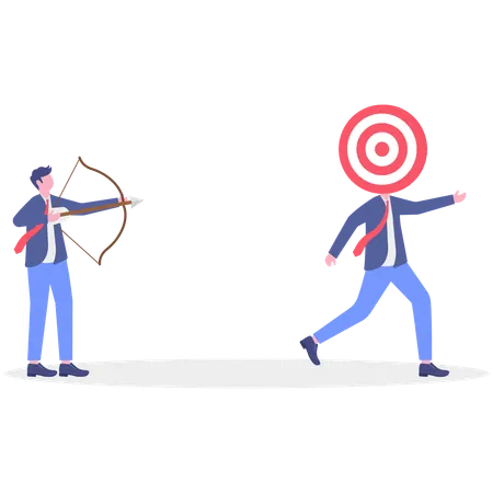 Businessman with bow and arrow working on business goal  Illustration