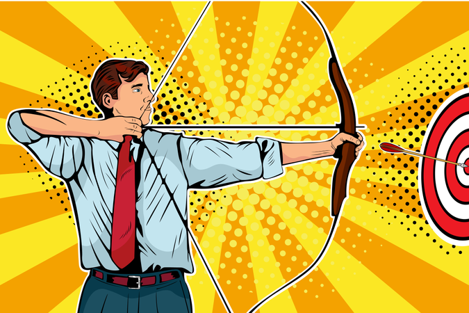 Businessman with bow, arrow and target  Illustration