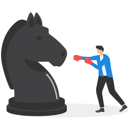 Businessman with boxing glove fight with big chess  Illustration