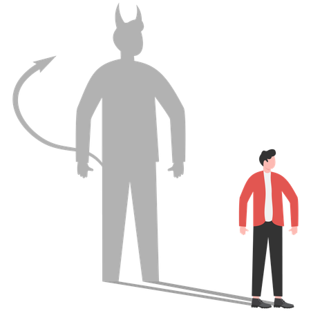 Businessman with boxing glove ready to fight with his own evil shadow  Illustration