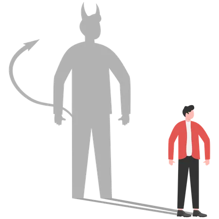 Businessman with boxing glove ready to fight with his own evil shadow  Illustration