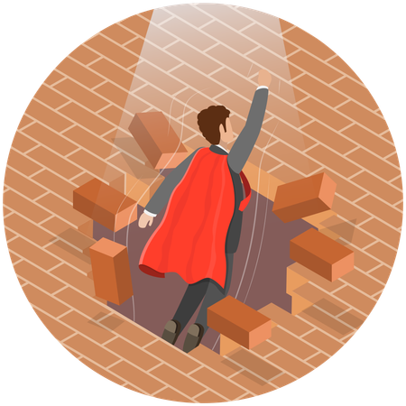 Businessman with Breaking Obstacles  Illustration