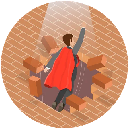 Businessman with Breaking Obstacles  Illustration