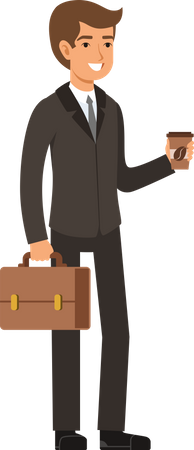 Businessman with briefcase drinking coffee Illustration