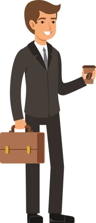Businessman with briefcase drinking coffee Illustration