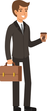 Businessman with briefcase drinking coffee  Illustration