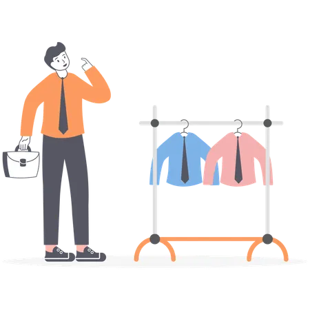 Businessman Manager With A Briefcase Full Of Money A Man Chooses A Suit Shopping Illustration Vector EPS 10 Illustration