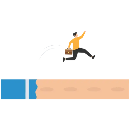 Businessman with briefcase long jump to winning new record Illustration