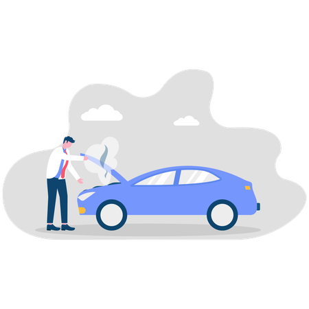 Businessman with broken down car  Illustration