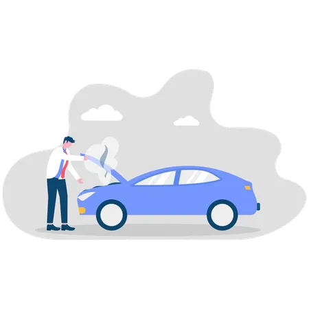 Businessman with broken down car  Illustration