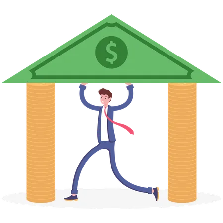 Businessman With Building Of Money Illustration Vector Cartoon Illustration