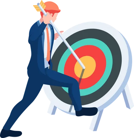 Flat 3 D Isometric Businessman Pinned Arrow At The Center Of Target Business Target And Leadership Concept Illustration