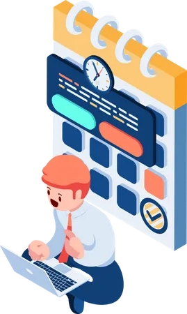 Flat 3 D Isometric Businessman With Calendar Appointment Schedule Business Appointment And Time Management Concept Illustration