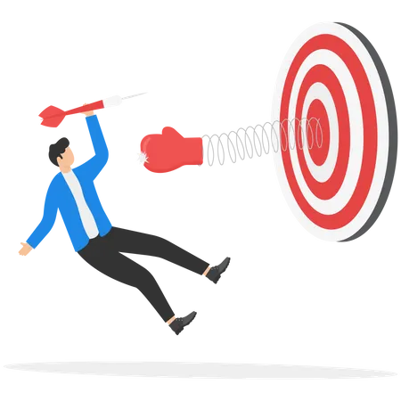 Tough Time Or Career Struggle Trouble Difficulty Or Obstacle To Achieve Business Target Hard Situation To Losing Competition Boxing Glove Come Out Of Dartboard Bullseye To Punch Dart From Target Illustration