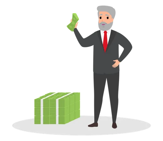 Businessman with cash mountain  Illustration