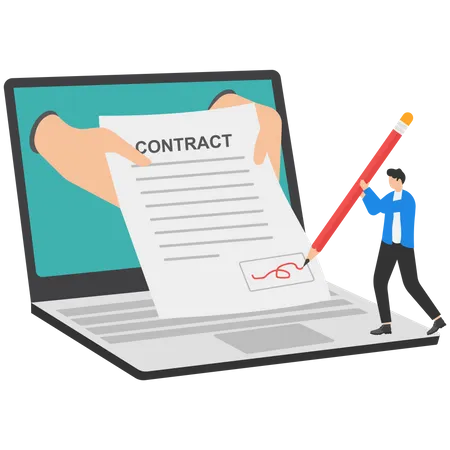Businessman With Client Using Pen To Sign Agreement Contract Online On Laptop Business Agreement Concept Illustration